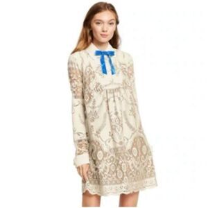 Anna Sui for Target 20th Anniversary Collection Beige Lace Ling Sleeve Dress sz